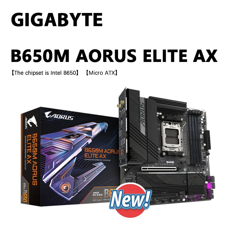 

GIGABYTE New B650M AORUS ELITE AX Micro-ATX AMD B650 AMD Ryzen 7000/8000/9000 series processors Socket AM5 Motherboard