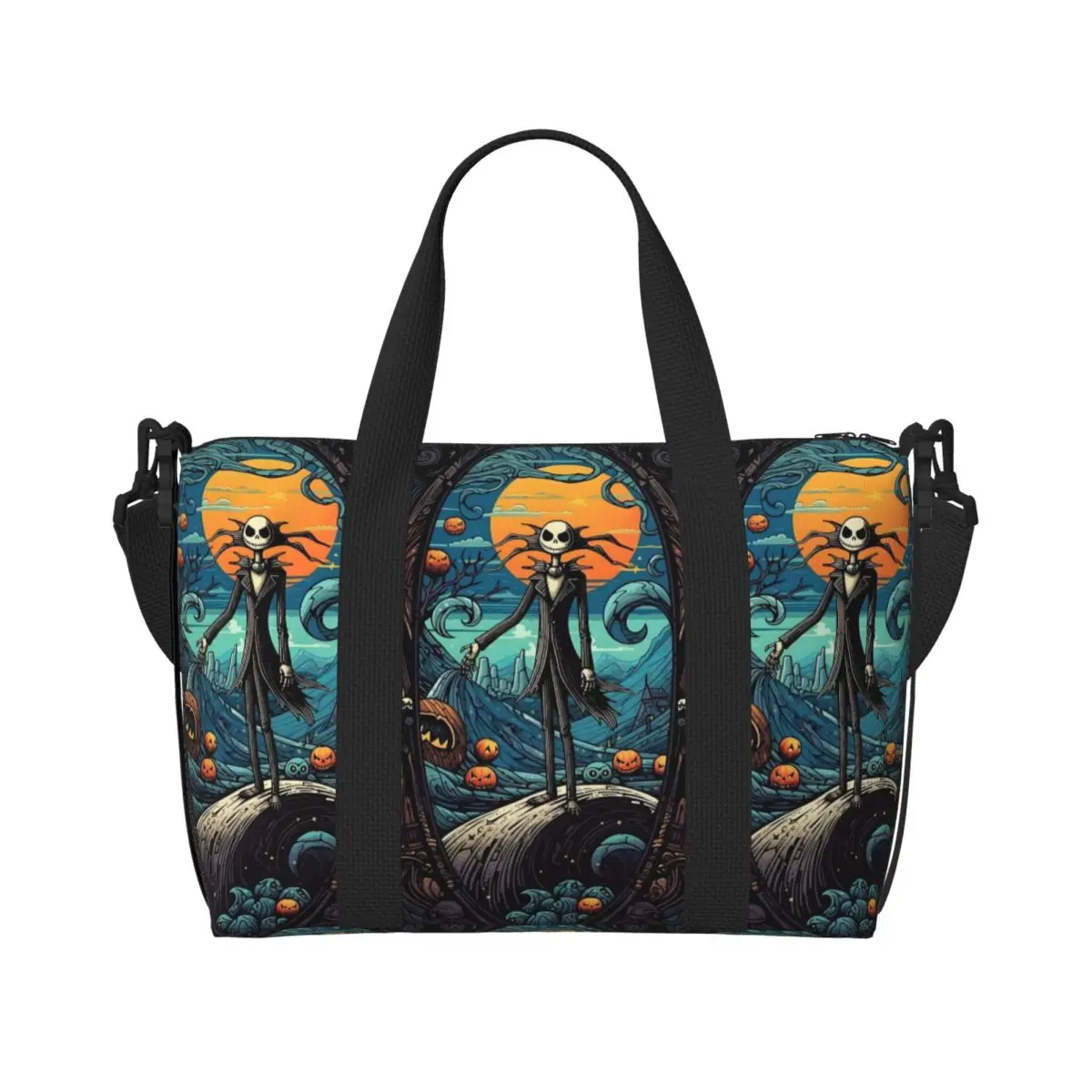 

Custom The Nightmare Before Christmas Tote Bag for Women Big Capacity Movie Jack Skellington Gym Beach Travel Bags