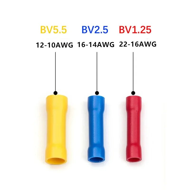 100PCS Red/Blue/Yellow Butt Connectors Crimp 12-10/ 22-16 AWG Butt Connector Fully Insulated PVC Wire Butt Splice Connectors
