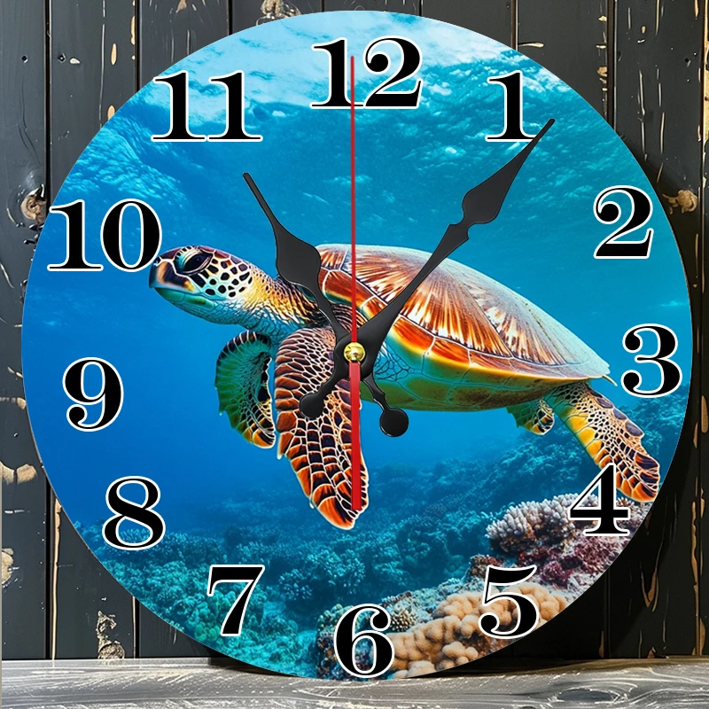 Dive into Time with Our Wooden Wall Clock! Adorned with a vivid sea turtle , it's a splash of ocean charm for your space.