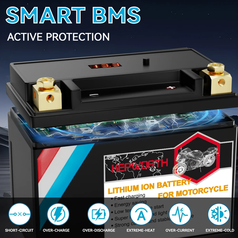 4L-BS 12V 3Ah Lithium Motorcycle Starter Battery 160CCA Built-in BMS Replaces for Honda Husqvarna Kawasaki Suzuki Yamaha Battery