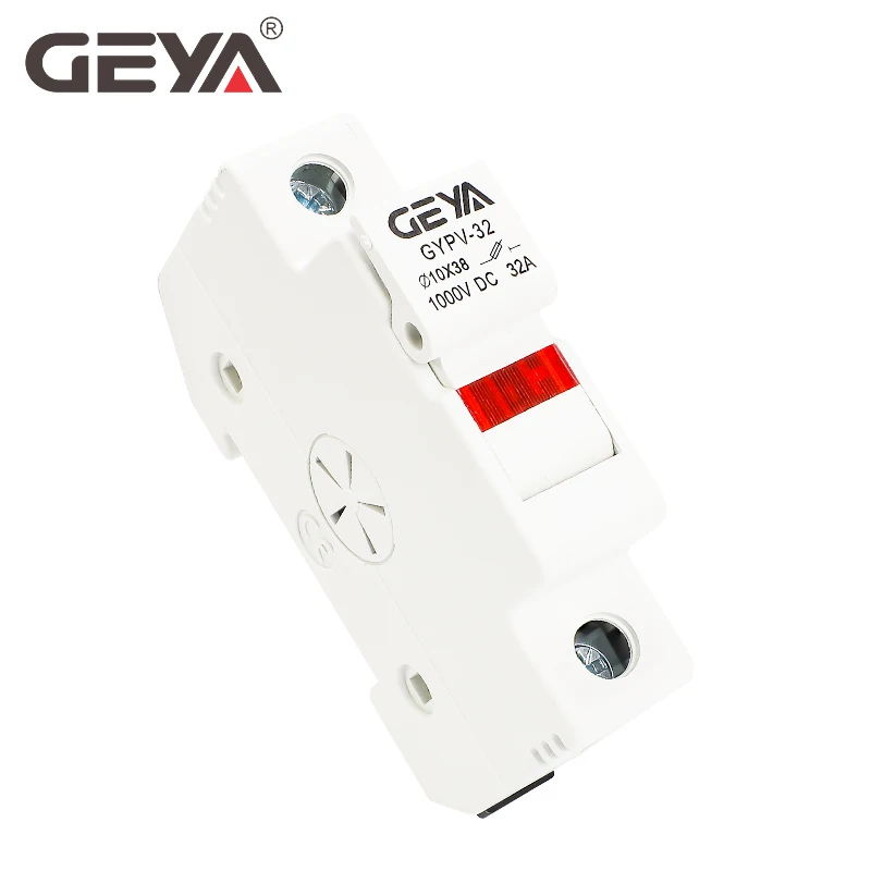 GEYA 1P Fuse Holder with LED Indiactor for 10*38mm PV Fuse Link Solar PV System Protection 2A 6A 10A 15A 20A 25A 30A Fuse Link