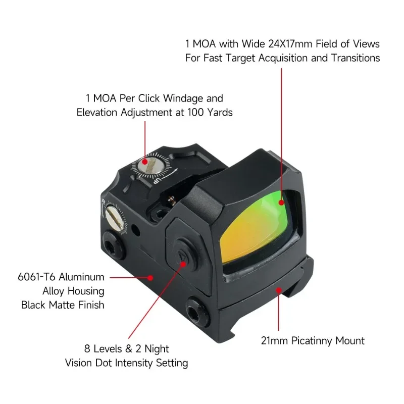 Imagem -03 - Tactical Red Dot Reflex Sight com Sensor de Movimento Baixo Consumo de Energia Visão Óptica Auto Shutdown Pistola G17 Ar15