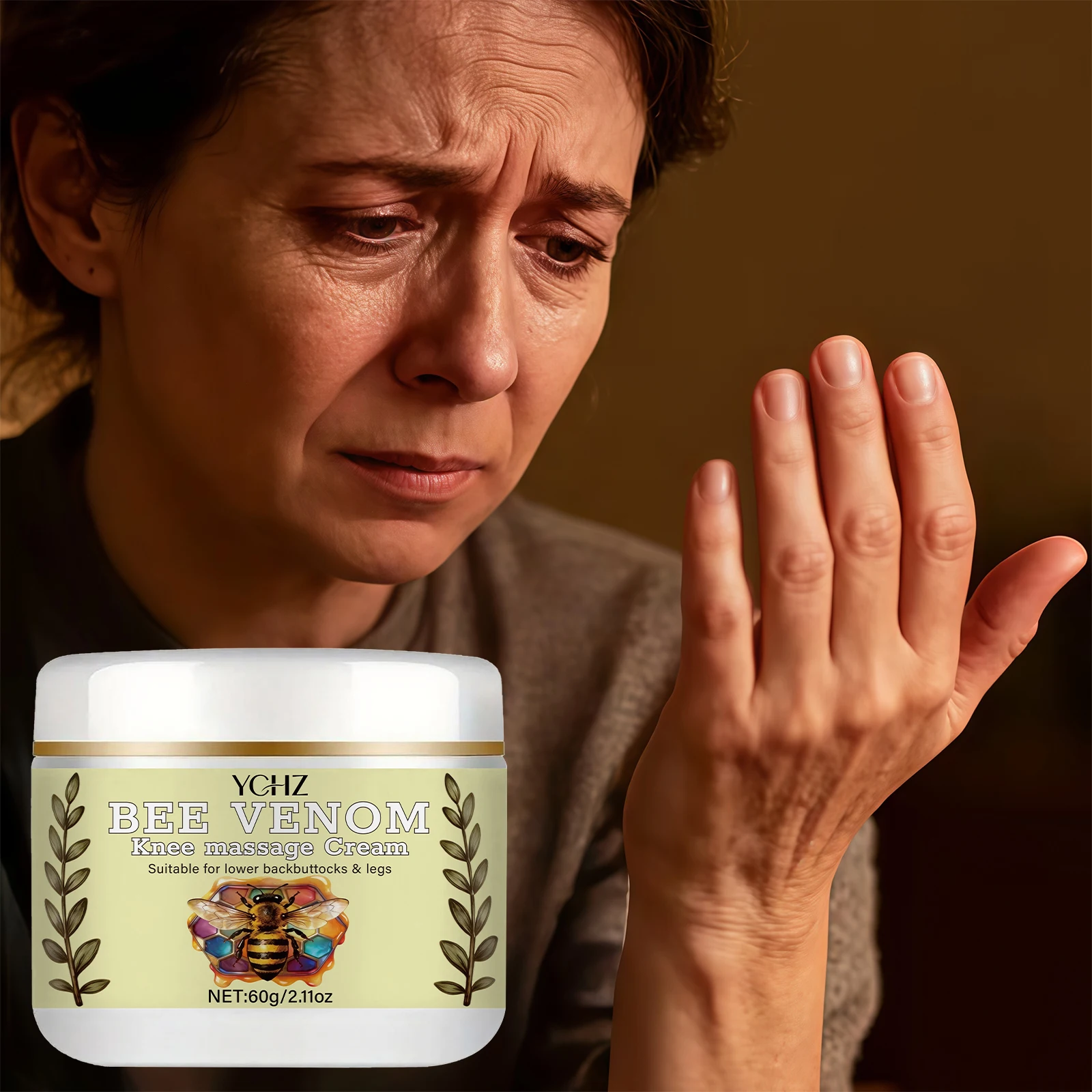 Bee Venom Massage Ointment — Fast-Absorbing Moisturizing Cream with Chamomile and Eucalyptus Extracts, Relieves Skin Discomfort, Suitable for Knees, Hands, Feet, Waist — Suitable for All Skin Types