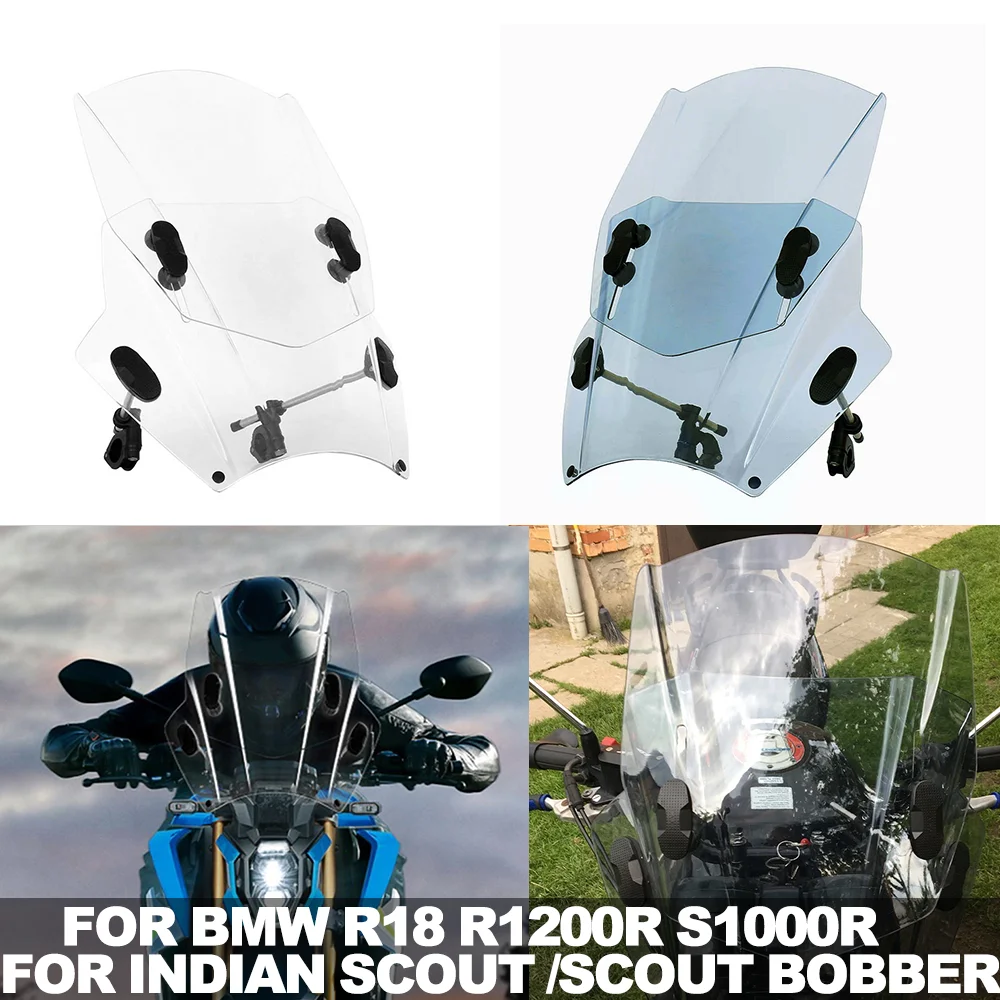 Parabrisas Universal para motocicleta BMW R18 R1200R S1000R, Deflector de soporte ajustable para SCOUT/SCOUT BOBBER indio