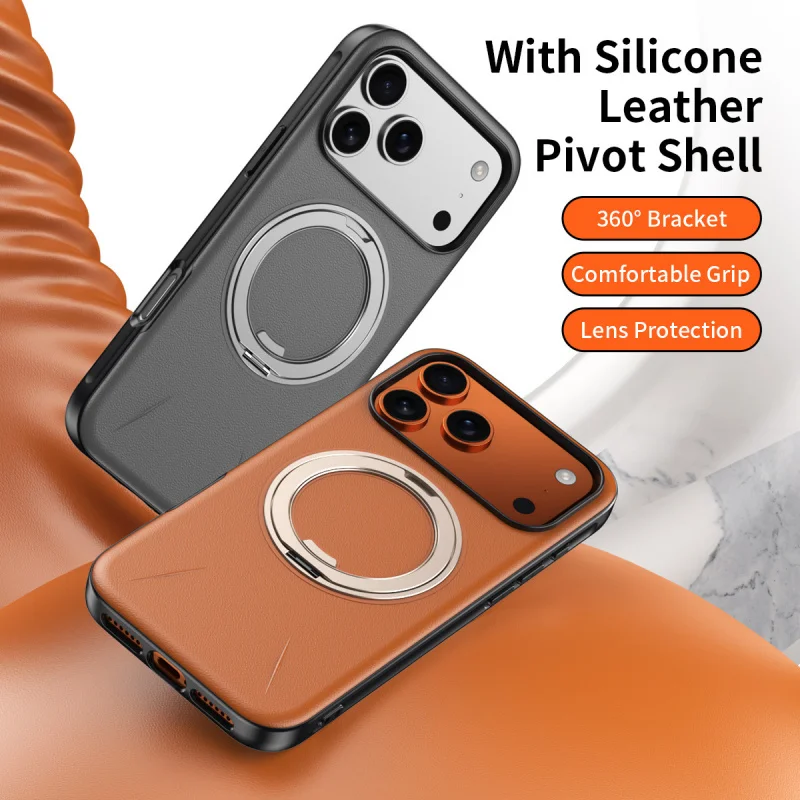 Funda de teléfono de cuero de silicona duradera clásica para iPhone 17 Pro Max Air Magsafe funda trasera Vintage soporte Invisible cubierta completa