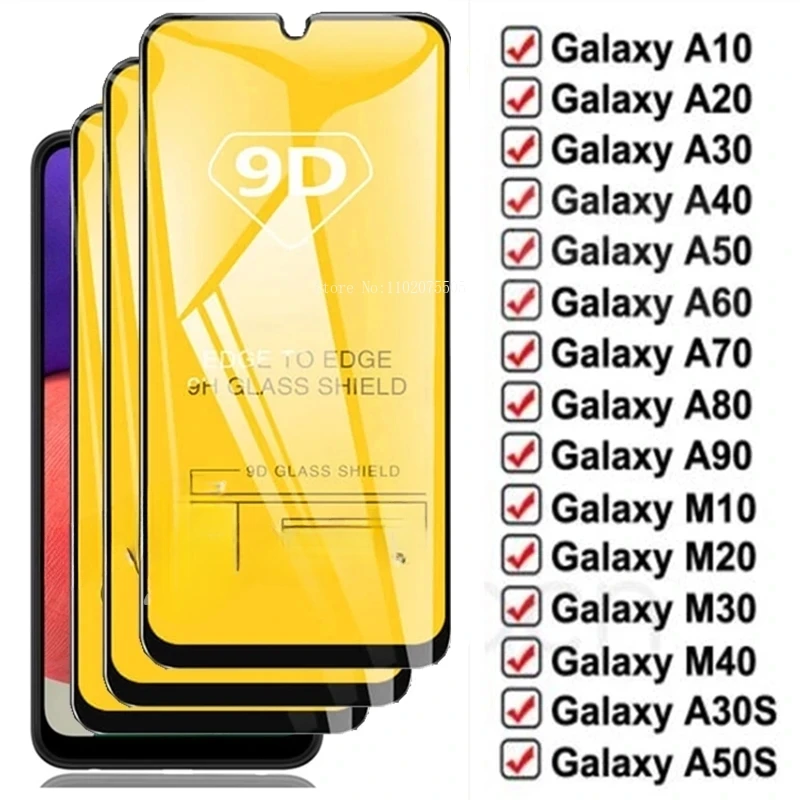 Закаленное стекло 9D с полным покрытием, защитная пленка для Samsung Galaxy M10, M20, M30, A10, A20, A30, A40, A60, A70 S, A80, A90, A50 S, 4 шт.