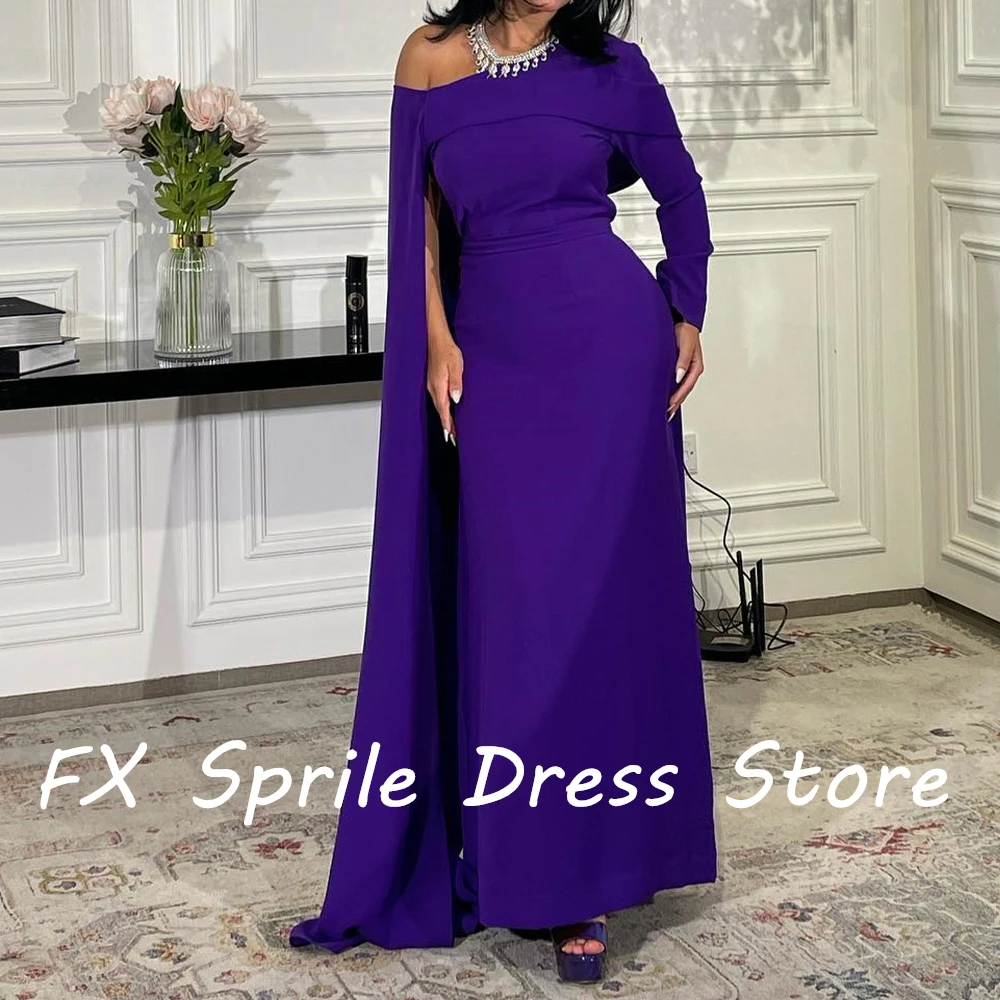 Boat Neck One Shoulder Long Sleeves Jersey Straight Floor Length Zipper Back Solid Color Elegant Evening Dress Custom Size 2024