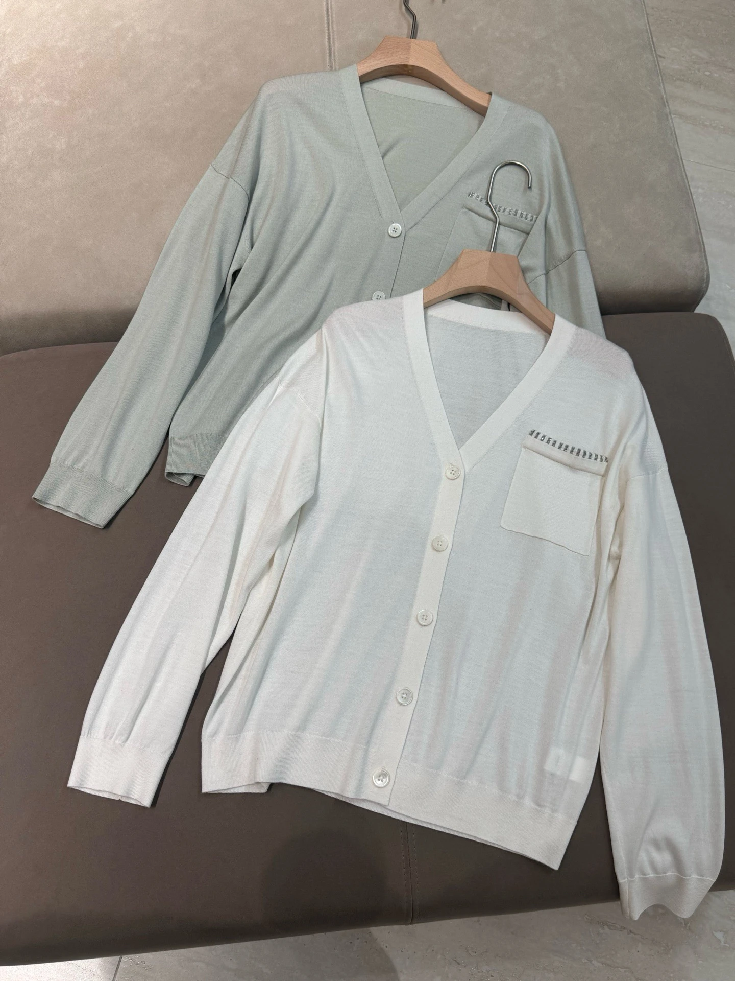 

Casual V-neck loose fit long sleeved lightweight knit cardigan