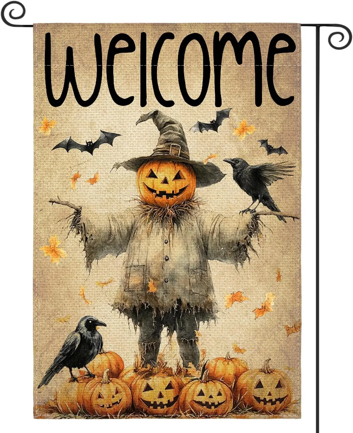 AVOIN colorlife Halloween Garden Flag 12x18 Inch Double Sided Outside, Jack-o'-lantern Scarecrow Welcome Yard Outdoor Fl LLE UUN