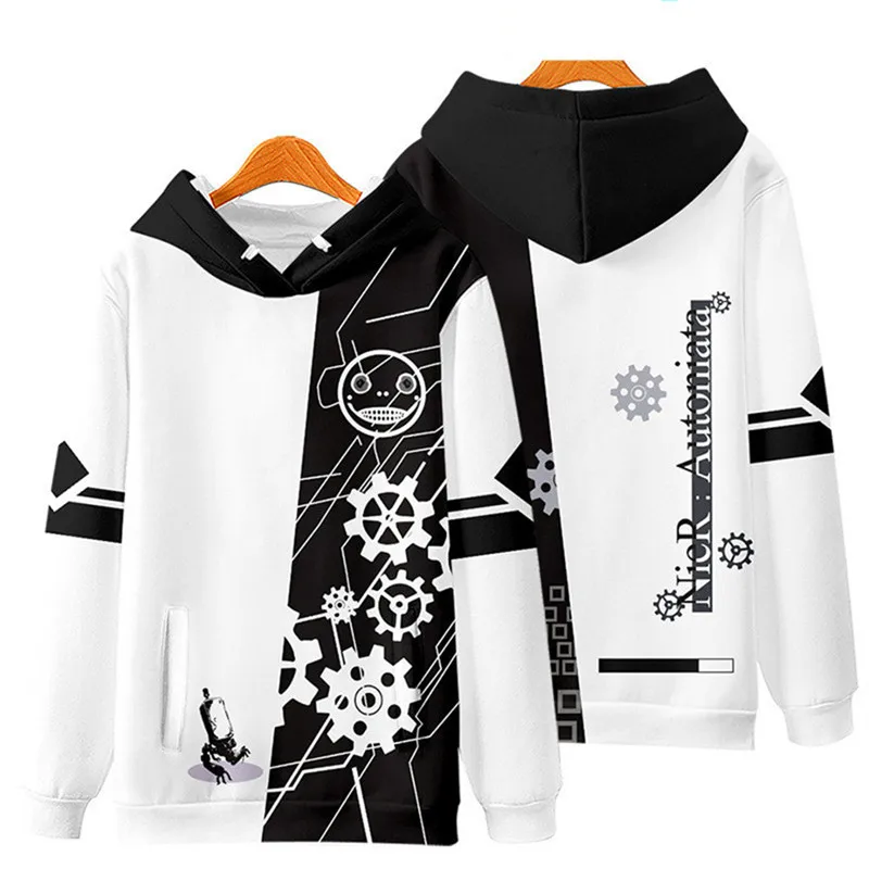 Game NieR Automata 2B YoRHa No. 2 Type B 9S YoRHa No. 9 Type S Cosplay Costume 3D Sweatshirt Men Zipper Hoodies Outwear Coat