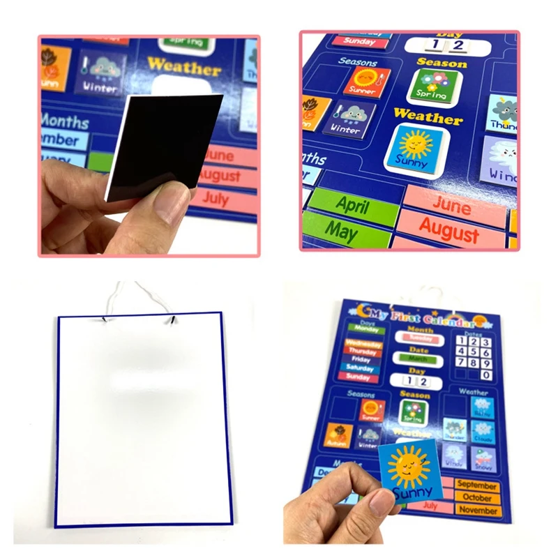 

Kids Magnetic First Calendar Time Month Date Day Season Weather Learning Chart Board Early Educational Toy for Boys Girl Rich