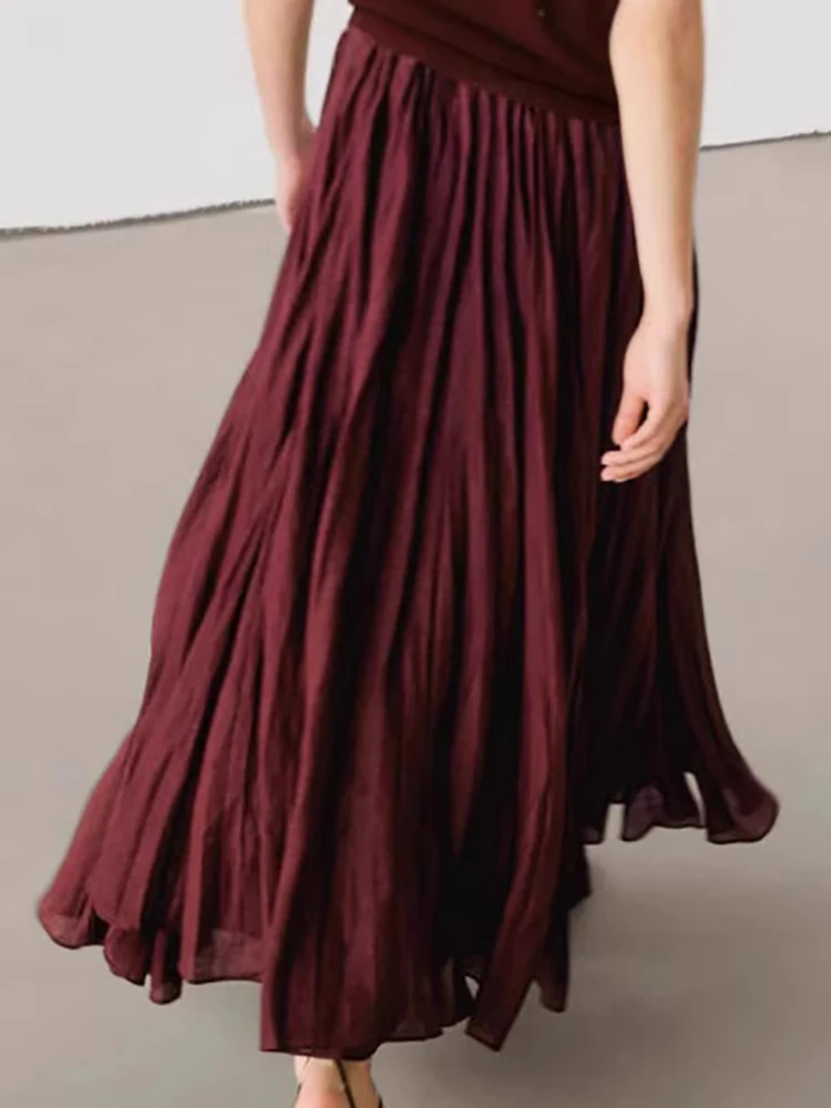 Neue Frühling Herbst Urlaub Patchwork Faltenröcke, Frauen einfache rote Farbe Mode Röcke, 2025, lässig lose schicke Damenröcke
