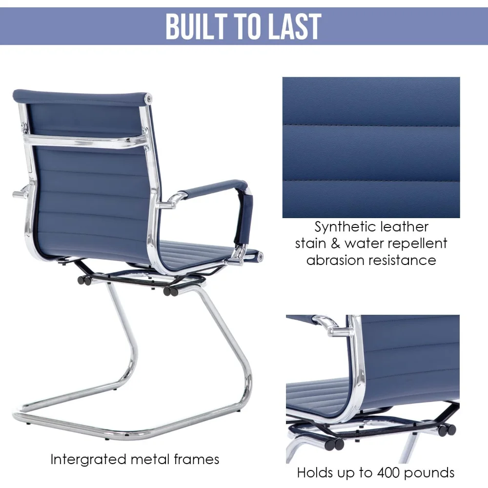 

Офисные стулья для приема — кожа со средней спинкой и основанием для саней, без колес — темно-синий (упаковка из 10 шт.) Стулья для ожидания