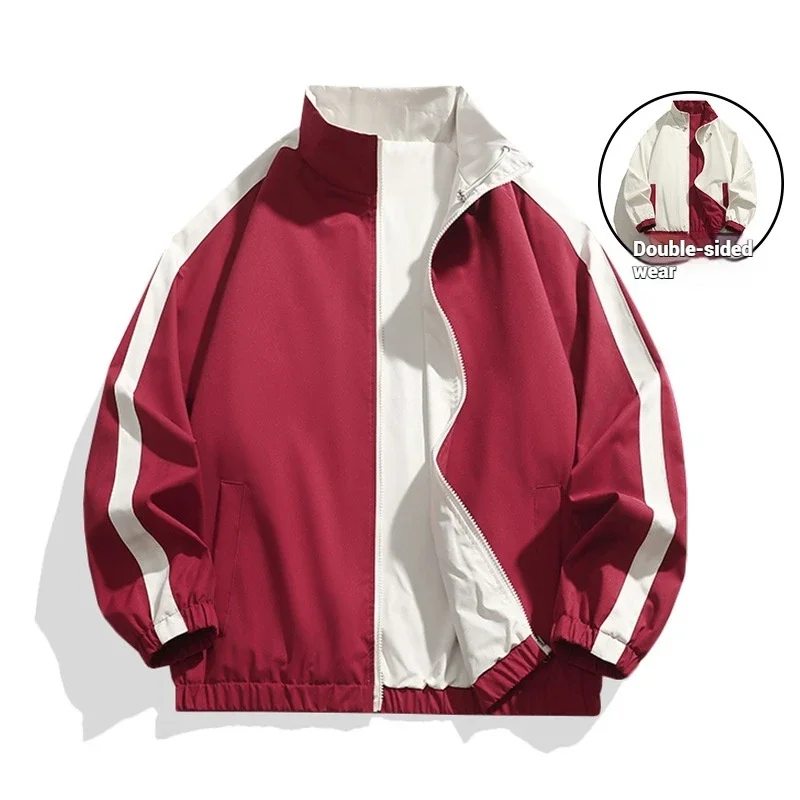 

Spring and Autumn American Style New Stand Up Collar Jacket Double-sided Jacket Pocket Large Casual Sports Jacket