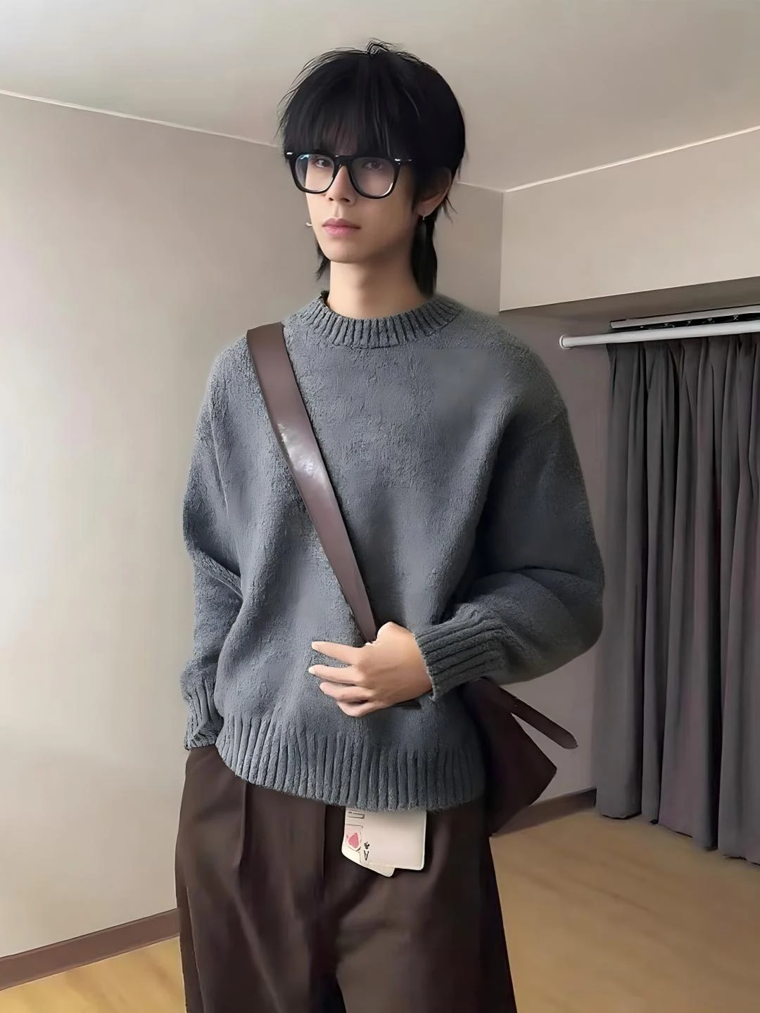 

Мужской вязаный свитер Cleanfit темно-серого цвета с круглым вырезом, зимний, на флисовой подкладке, базовый слой, молодежный трикотаж, повседневный свободный крой