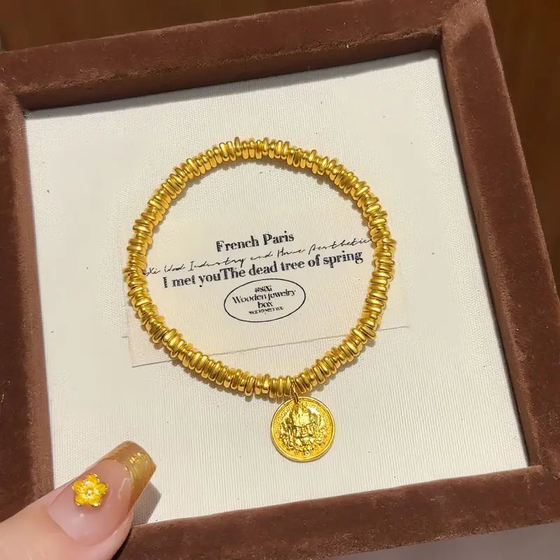 New Style Gold Color God Of Wealth Coiled Bracelet Tiny Beads Handmade Braided Jewelry Perfect Festival Gift Fashion Accessory