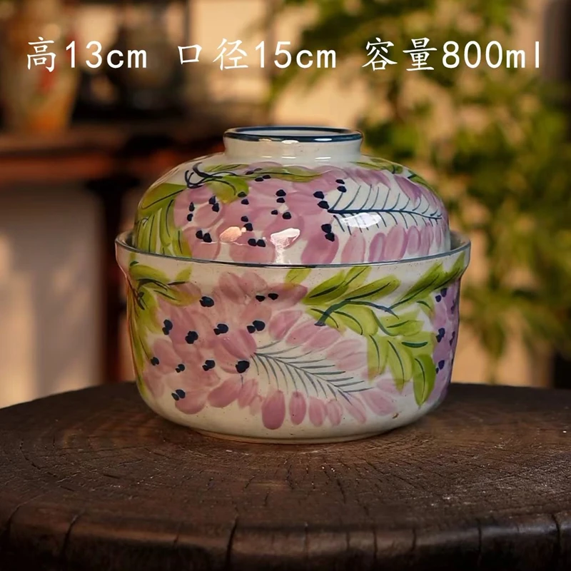 

Wood-fired Quality High Temperature Underglaze Color Master Hand-painted Wisteria Stew Pot