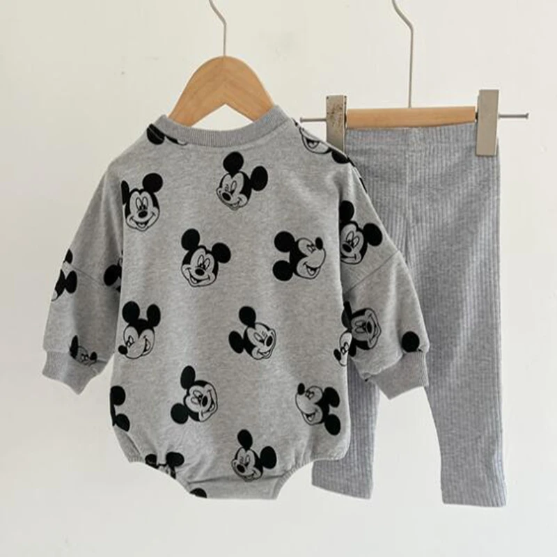 Baby Boys Rompers + Pant 2PCS Clothes Set Spring Autumn Cartoon Mickey Mouse Print Girls Long Sleeve Cotton Tops Infant Jumpsuit