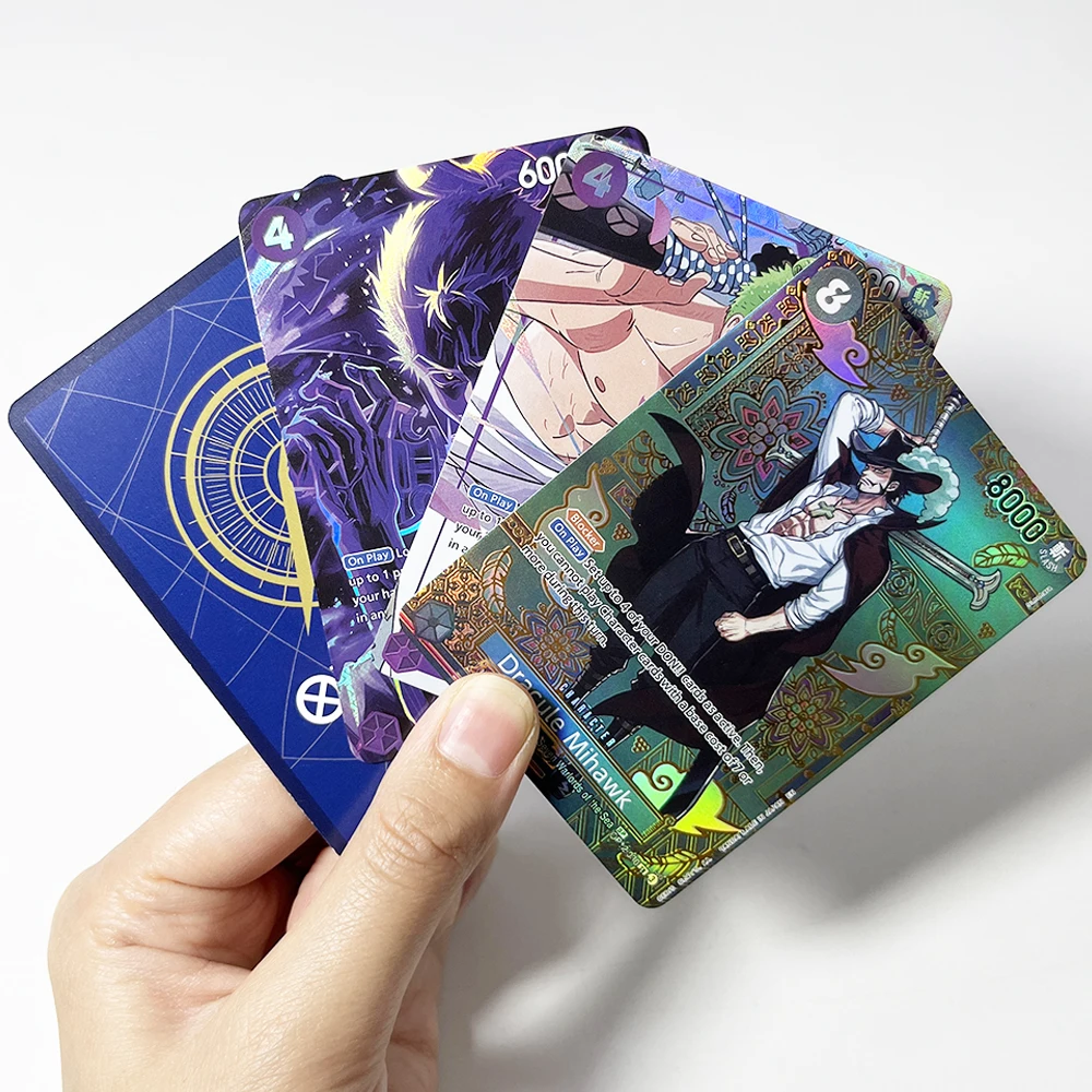 4Pcs DIY OPCG Foil Game Card Dracule Mihawk Kouzuki Hiyori Sugar Zoro-Juurou Gold Printing Process Matte Paper Texture Card Gift