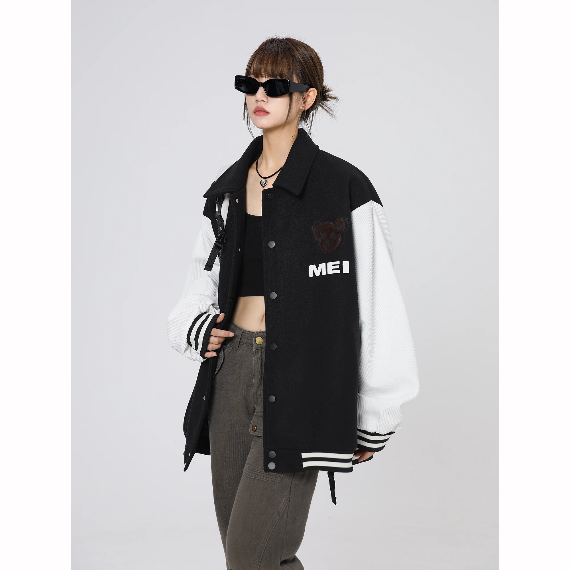 

Американская молодежная куртка-пилот в стиле High Street для пар, весна-осень, новая коллекция, модная, винтажная, с цветными вставками, с воротником, молодежная мода