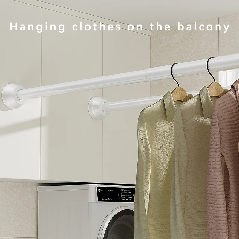 

White 65-255cm Adjustable Stainless Steel Clothes Drying Rack No-Drill Telescopic Pole Curtain Rod for Balcony Bathroom