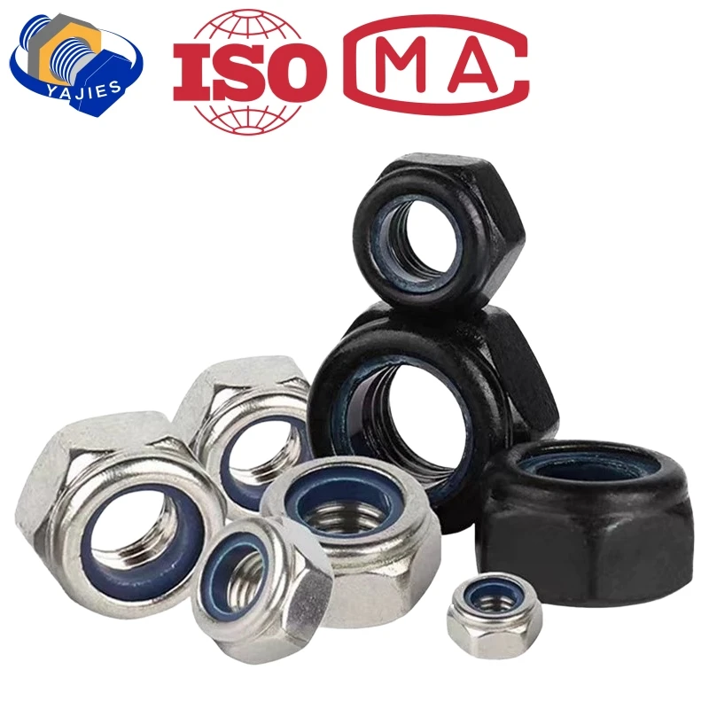 DIN985 Black 304 Stainless Steel Hex Nylon Lock Nut M3 M4 M5 M6 M8 M10 Vibration Proof Self-lock Nut for RC Car Bicycle Motorcyc