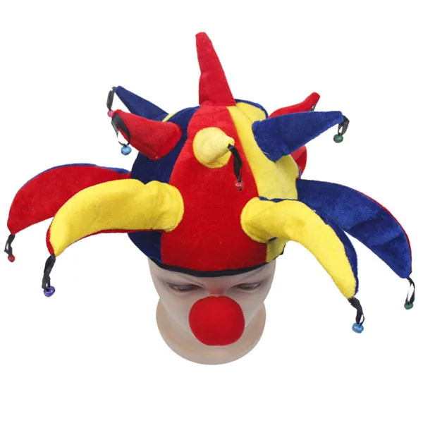 Halloween Fancy Clown Hat With Little Bells Birthday Party Carnival Adult Funny Show Clown Hat + Clown Nose Set Cosplay Costume