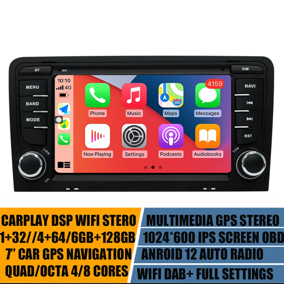 Android 12 Car Radio stereo GPS Player Multimedia Navigation System For Audi A3 S3 Auto Audio Head Unit DSP CARPLAY BT Wifi4G