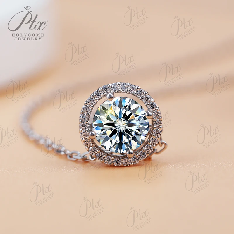 Moissanite Round-shaped Necklace Pendant Multicolor Gemstone S925 Sterling Silver Jewelry Women Party Anniversary Gift Charms