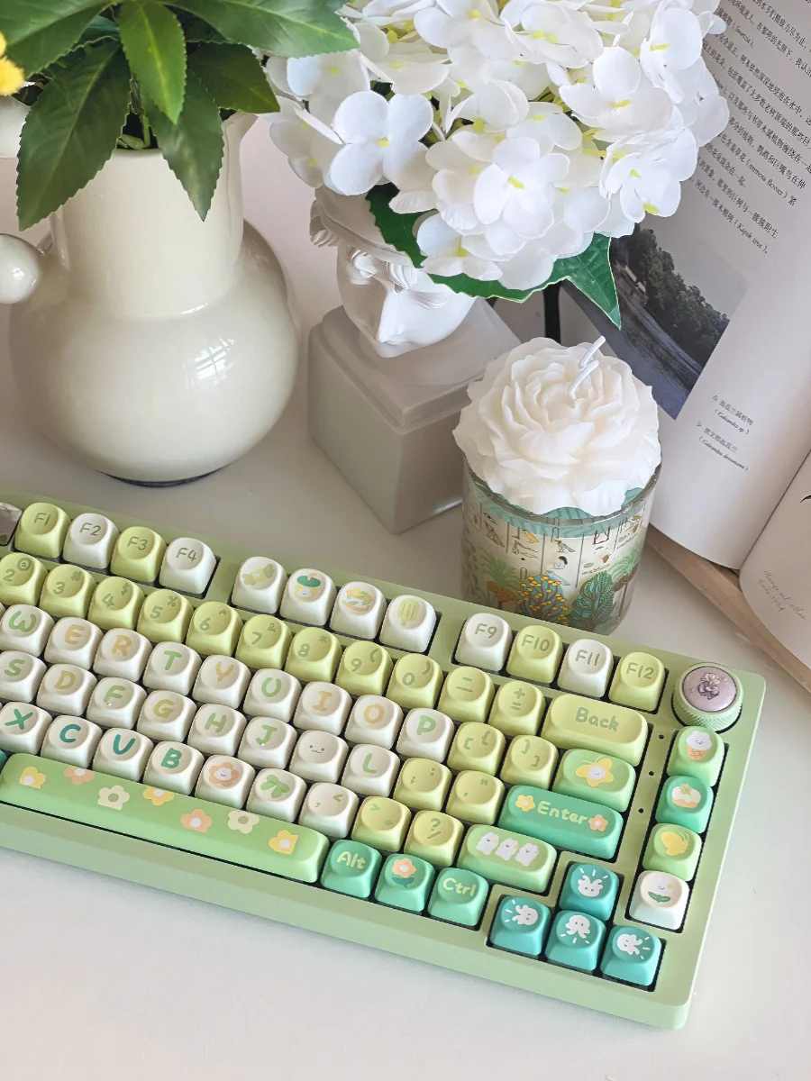 Imagem -02 - Primavera-cute Green Flower Keycaps Teclado Mecânico Pbt Kawaii Soa Personalizado Perfil Key Cap mx Switches 138 Pcs