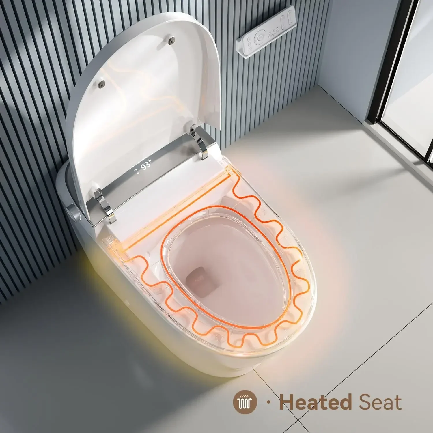 Luxuriöse intelligente Toilette mit integriertem Bidet, Bidettoilette mit beheiztem Sitz, längliche japanische Toilette mit automatischer Spülung, Trockner,