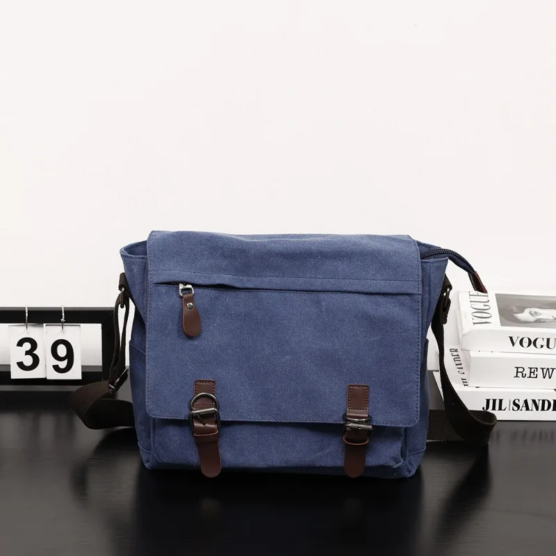 Casual Canvas Messenger กระเป๋าผู้ชายแฟชั่น Retro Men's Crossbody กระเป๋าแล็ปท็อปกระเป๋าถือขนาดใหญ่ความจุไหล่กระเป๋า Messenger ชาย