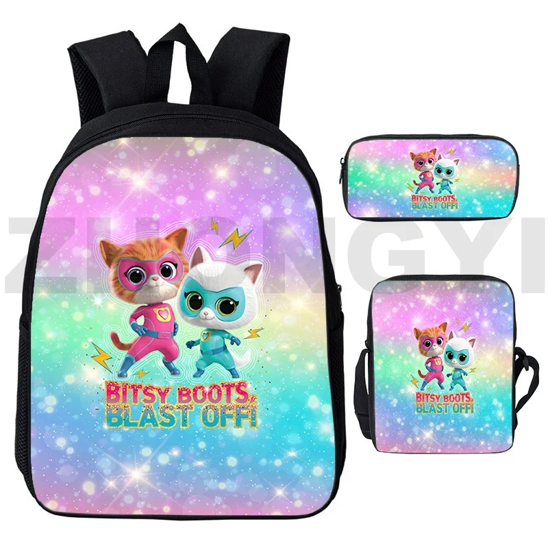 Anime Smile Kitties Cartoon Backpack for Primary Students, Canvas Travel, Laptop Business Rucksack, School, Funny, 3 Pcs Set