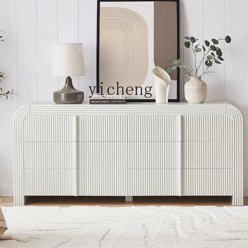 

ZK French Cream Wind Solid Wood Six Bucket Cabinet Living Room Against the Wall White Entrance Cabinet Creative Storage Cabinet