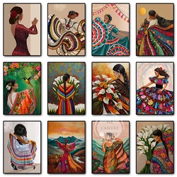 Mexico Latina Dance Woman Canvas Painting Mexican Folk Art Posters and Prints Wall Art Picture for Living Room Home Decor