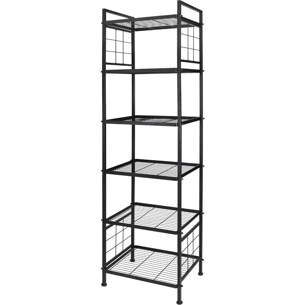 6-Wire Standing Storage Shelf, Metal Shelving Unit Pantry Rack for Laundry Kitchen Bathroom Organizer(Black)