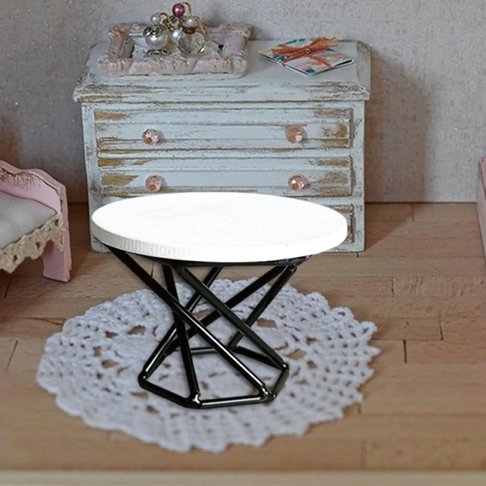 Mesa auxiliar para muebles de casa de muñecas, 1/12, 6,5x4,6 cm, para decoración de miniescena, modelo de mesa auxiliar, tapa de madera