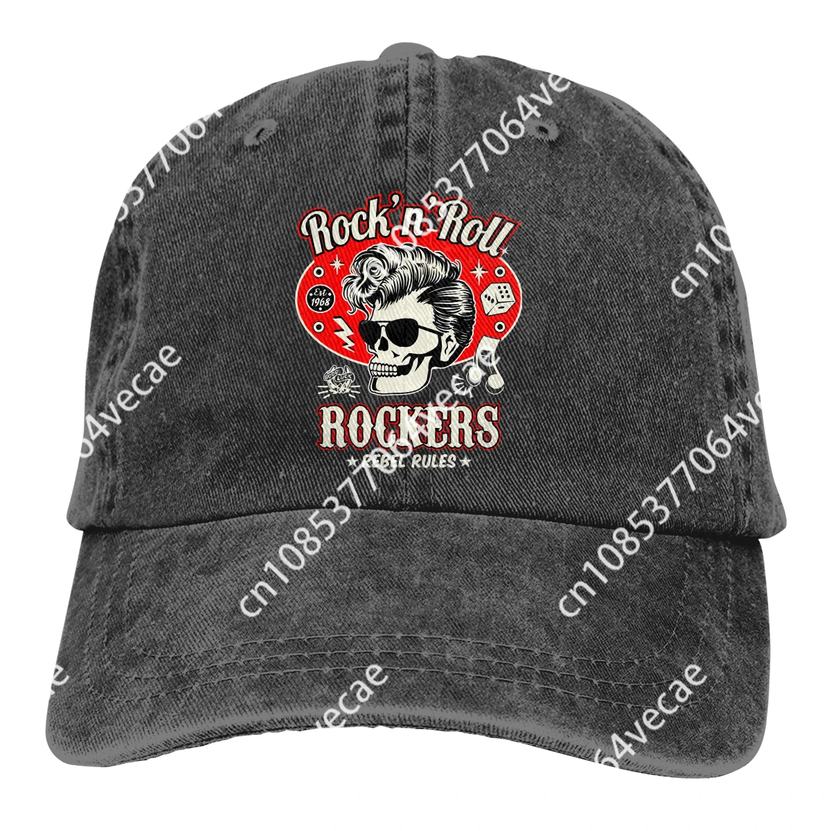 Washed Men's Baseball Cap Skull Dice Rockers Trucker Snapback Caps Dad Hat Rockabilly Rock and Roll Golf Hats