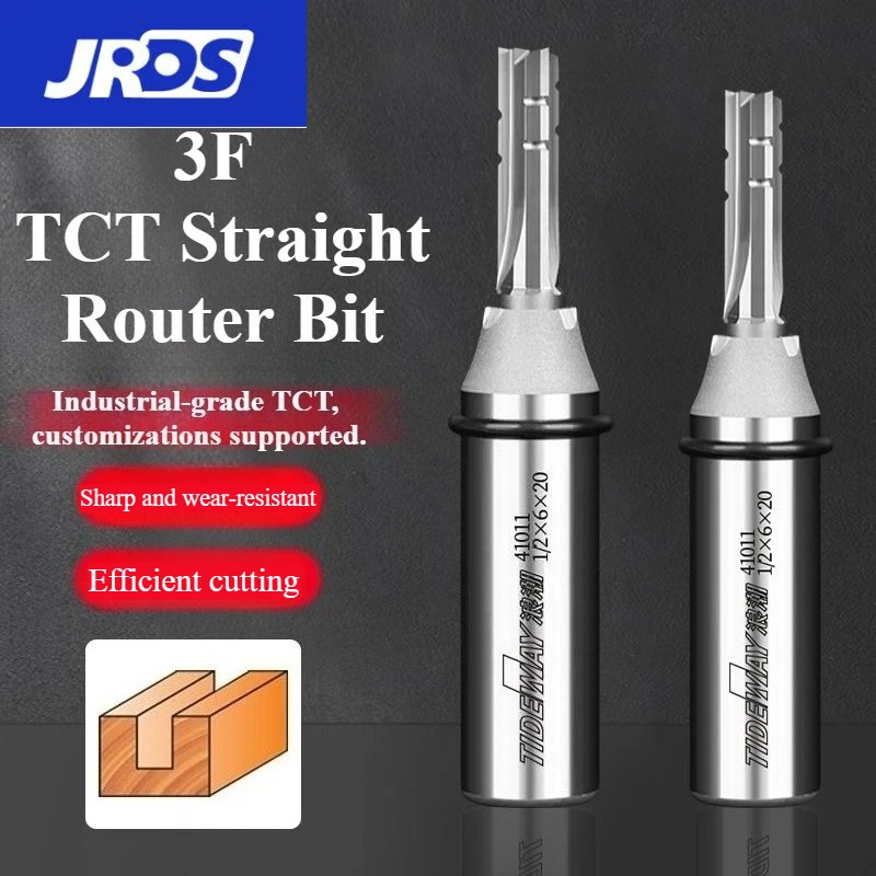 JRDS 3 Flutes TCT Straight Router Bit 3-blade Cutting CNC Milling Cutter Carbide Cutter for Wood MDF Multilayer Particle Board