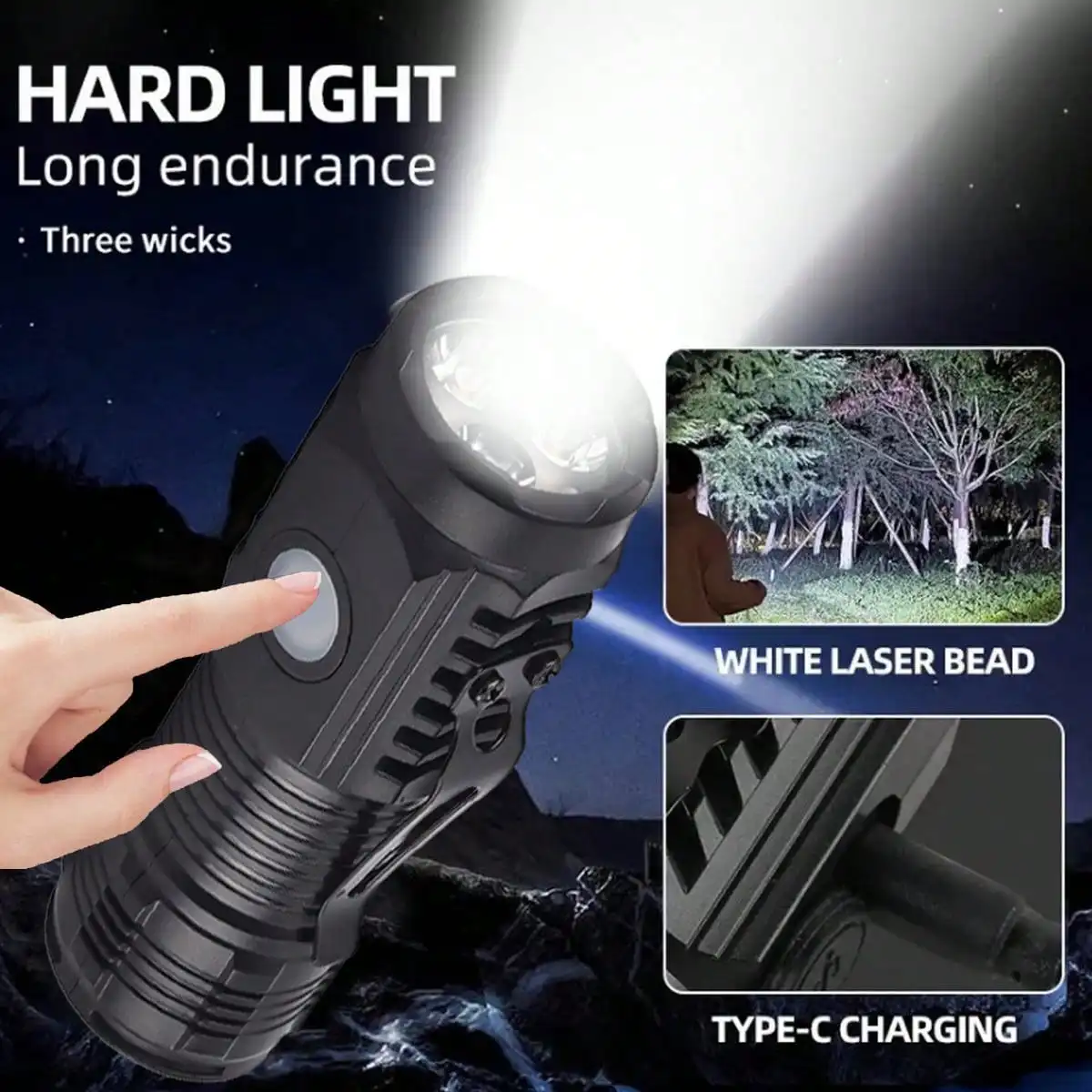 LED Flashlight Night Walking Portable Brightness Strong Stroboscopic Lighting Little Flash Lamp