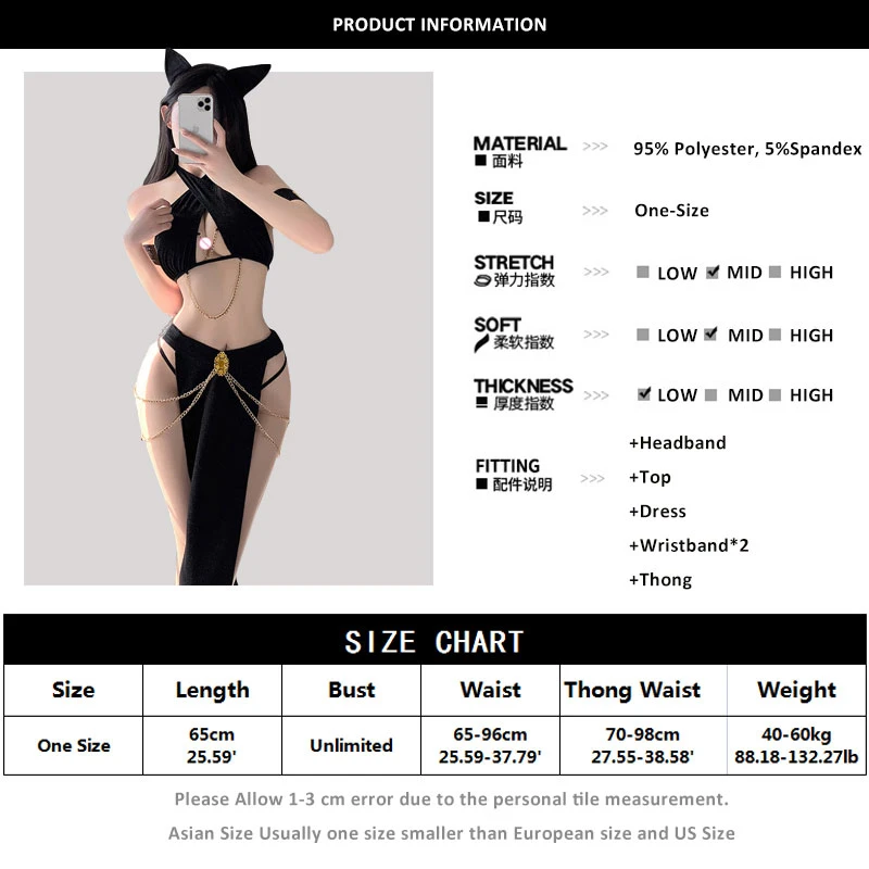 Cat Cosplay Costumes Women Sexy Lingerie Black Shiny Halter Hollow Top with Dress Nightgowns Role Play Erotic Costume