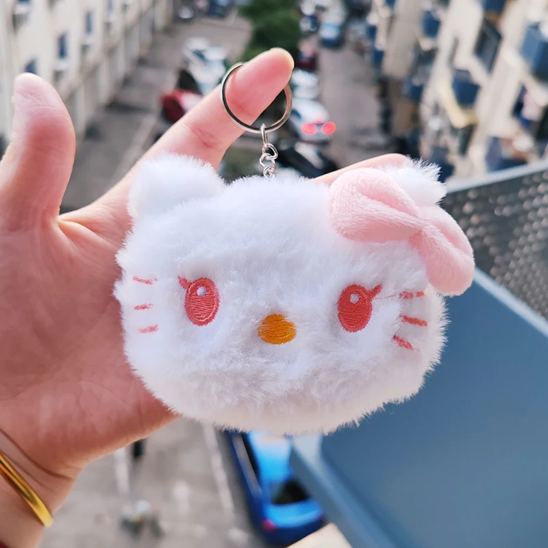 سانريوس مرحبا كيتي سلسلة المفاتيح القطيفة مع رئيس كبير أنيمي محشوة الحيوان قلادة للفتيات حقيبة ملحق Kawaii كيتي القط حلقة رئيسية
