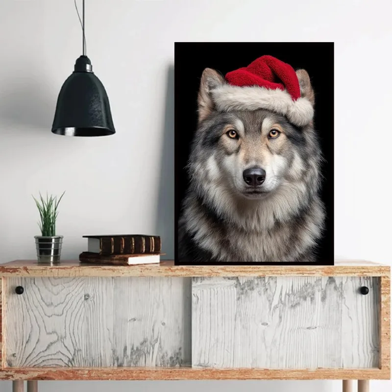 عيد الميلاد الحيوان المشارك مضحك الأسد الكلب الببغاء الدب القطبي في سانتا القبعات جولي طاقم احتفالي حفلة جدار الفن لديكور غرفة المعيشة #2