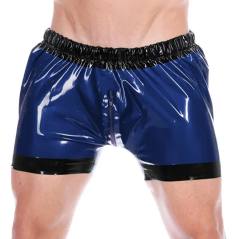 

100%Latex Boxer Shorts With Elastic Band Crotch Zippers Rubber Boyshorts Bottoms Underpants Underwear Party