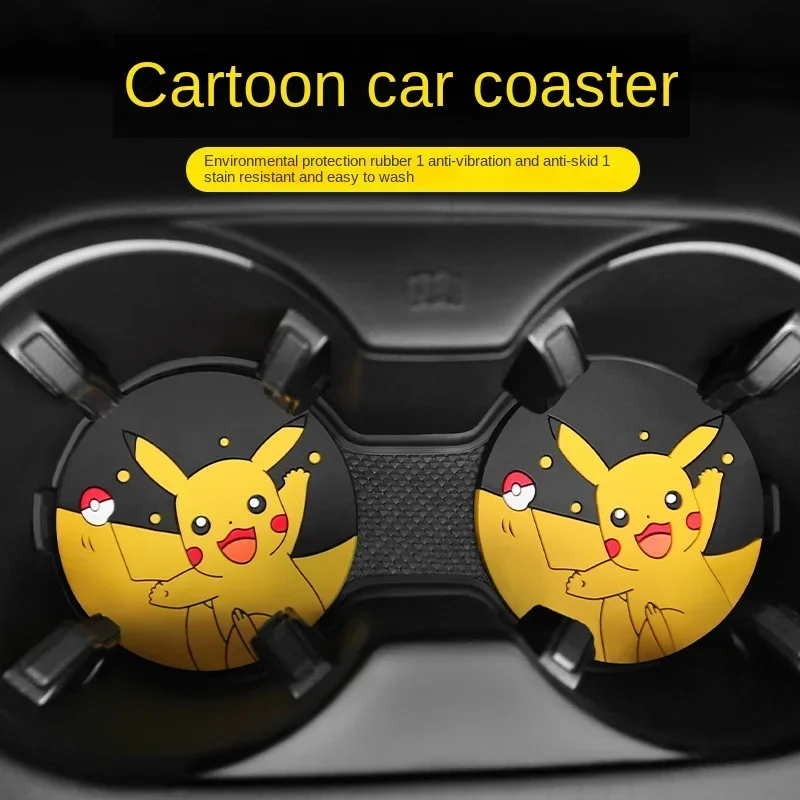 New Pokemon Car Creative Cartoon Pikachu Cup Slot Mat Interior Anti-slip Mat Cute Car Ornaments Storage Mat Fashion Car Supplies