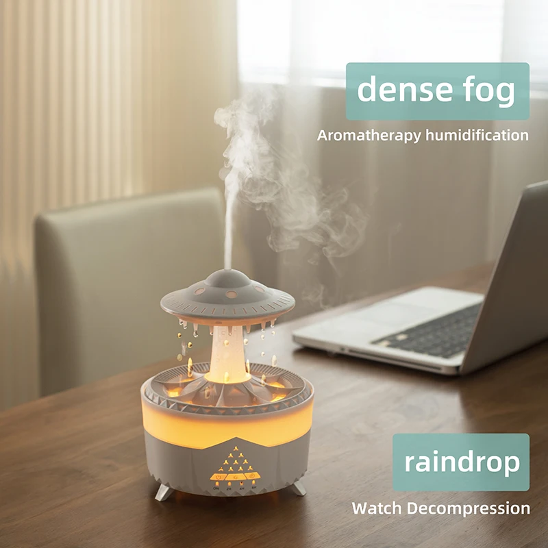 New UFO Rain Cloud Humidifier with Raining Water Drop Sound and 7 color Led Light Essential Oil Diffuser Ultrasonic  Aromatherap