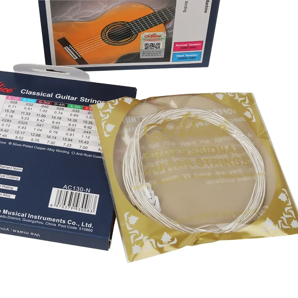 Alice AC130 Guitarra clásica profesional cuerdas de Guitarra chapada en plata enrollada de cobre nailon transparente Normal alta tensión 6 cuerdas