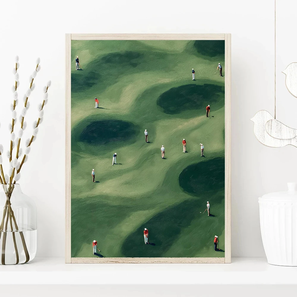 Vintage Green Tiny Golfers Art Poster Canvas Painting Print Minimalist Golf Wall for Living Room Home Decor Cuadros