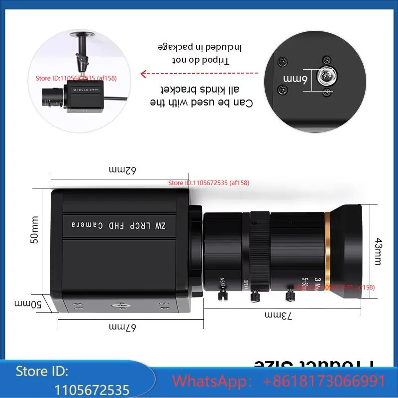 ZWAK 5600 OV2710 Mini USB Camera 1080P 2.8-12 mm Manual Zoom CS Lens SDK MF high definition UVC CMOS